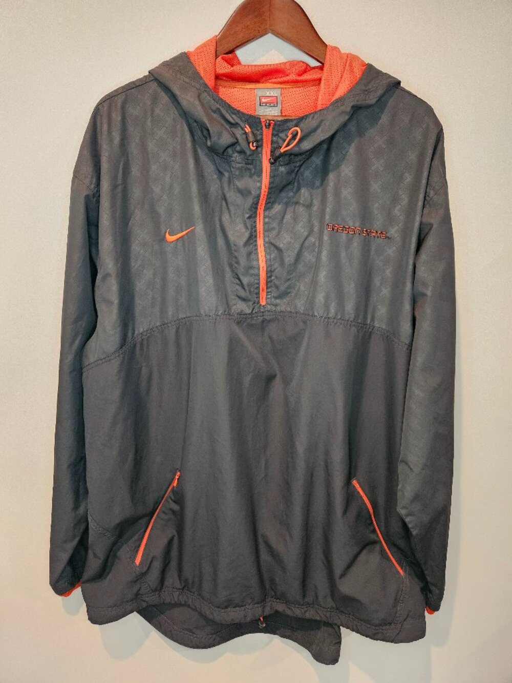 Nike Oregon State Beavers XXL Windbreaker Hooded Pullover Gray Orange